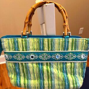 BRACIANO | Vintage Green & Blue Small Tote Purse Bag